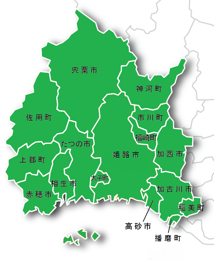 連携中枢都市圏構想を進める8市8町の名前と位置関係を表す地図
