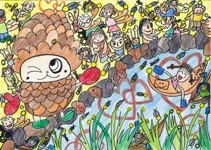 「高砂市の10年後」をテーマとして高砂市内の小学生が描いた「市民が笑顔になる水辺のホタル公園」というタイトルの絵画