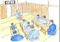 江戸時代当時の講義風景を描いたイメージイラスト
