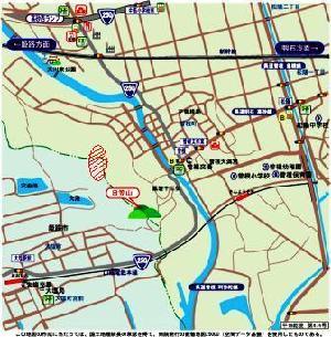 のじぎく群生地のあるハイキングコースについて記載している市内地図