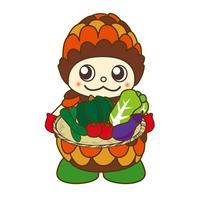 5種類の野菜を乗せたかごを両手で持っているキャラクターのイラスト