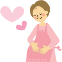 エプロンを着た妊娠中の女性が微笑んでいるイラスト