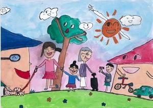 「高砂市の10年後」をテーマとして高砂市内の小学生が描いた「10年後の高砂市みんな元気でニコニコ笑顔」というタイトルの絵画