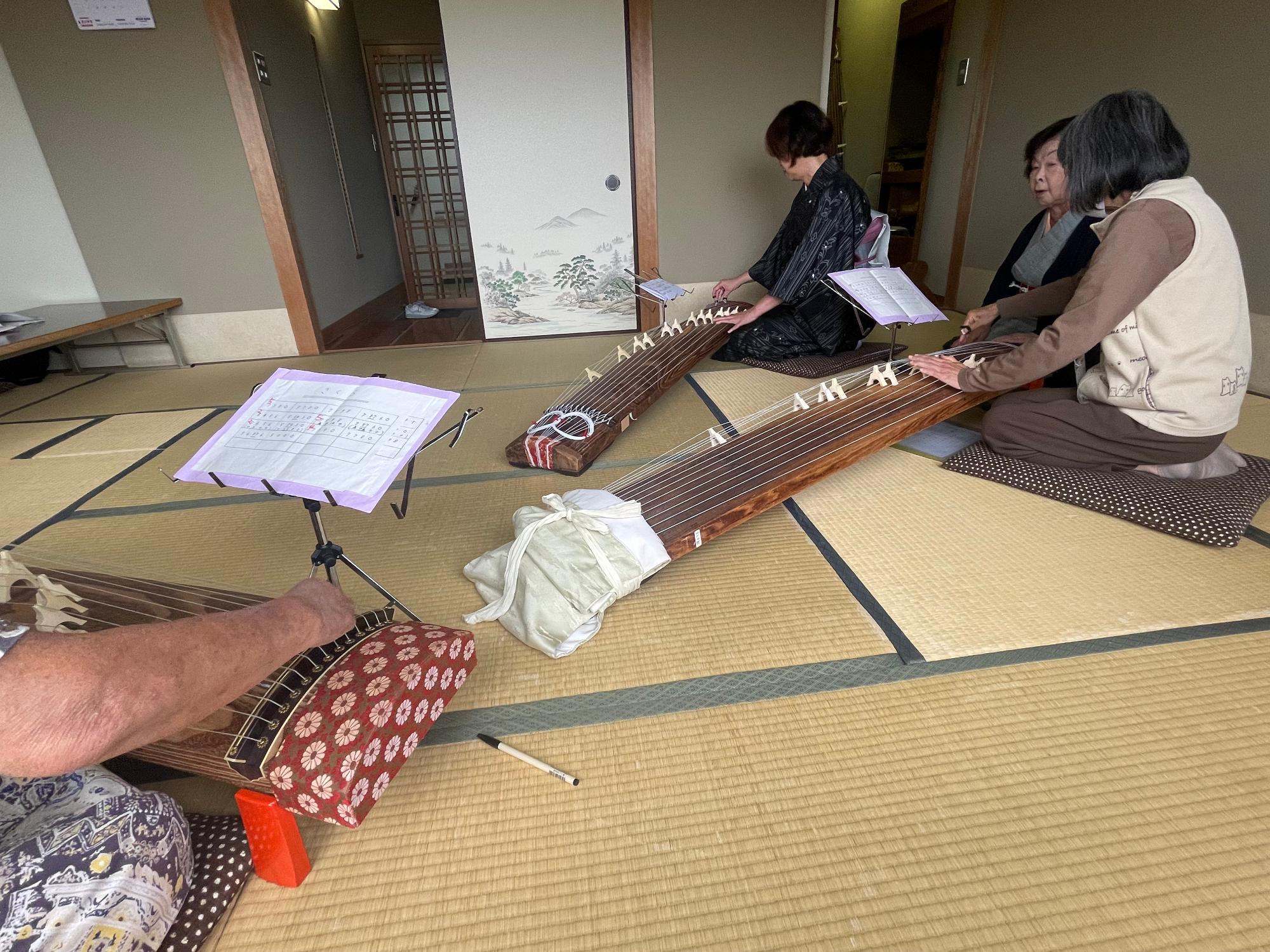 大人がお琴を学んでいる様子
