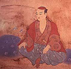 天竺 徳兵衛があぐらをかいて座っている様子を描いた絵画の画像