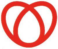 赤い2つの楕円形の輪っかを重ね合わせハート形を形作った建築物におけるバリアフリーのシンボルマーク