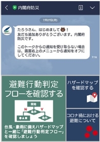 内閣府防災のLINEアカウントのメッセージが表示されている画像
