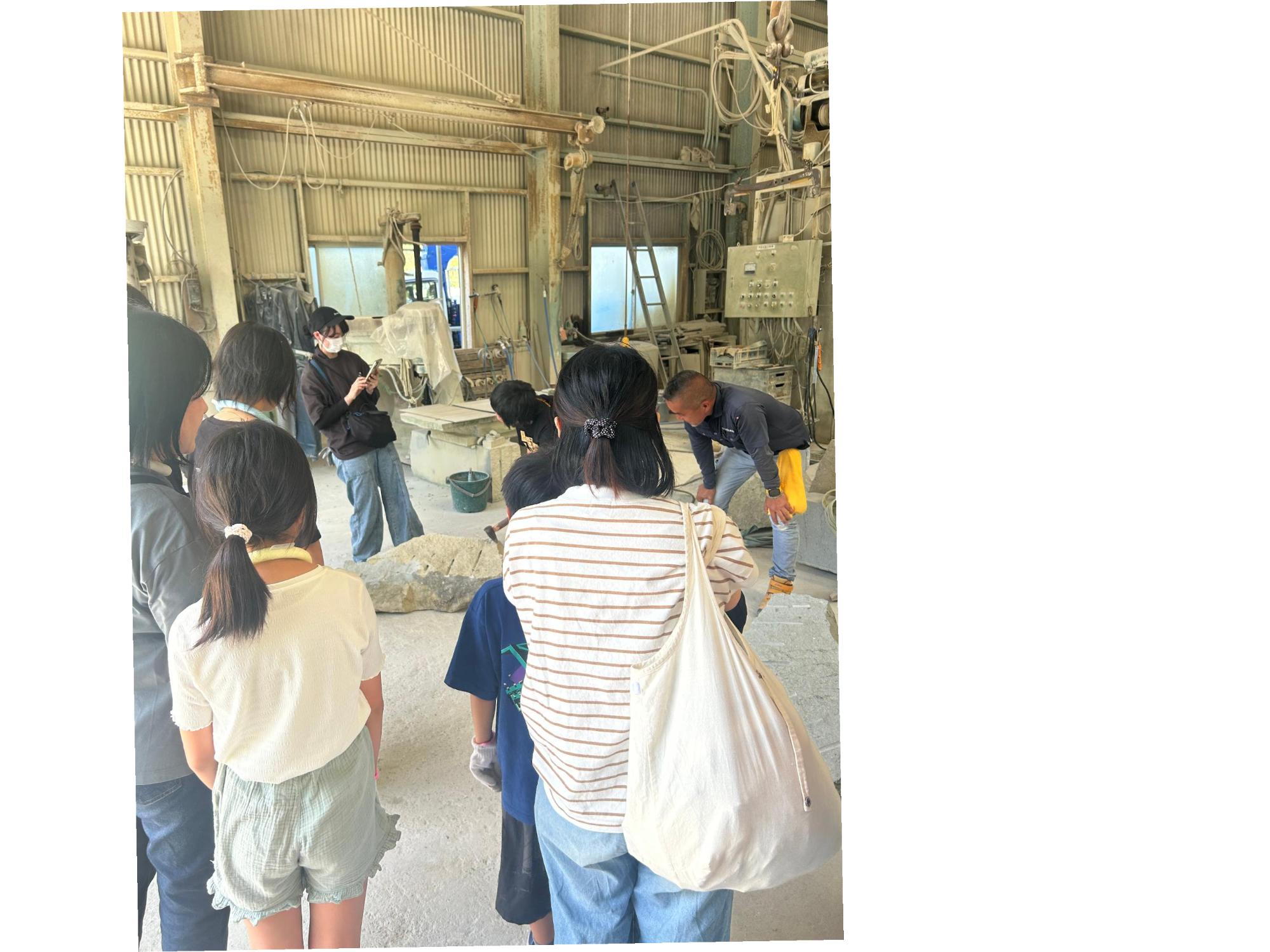 竜山石についての説明をきいている参加者